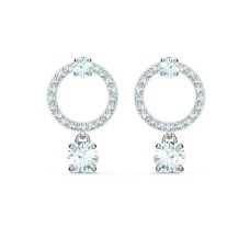 ATTRACT CIRCLE PIERCED EARRINGS, WHITE, RHODIUM PLATED